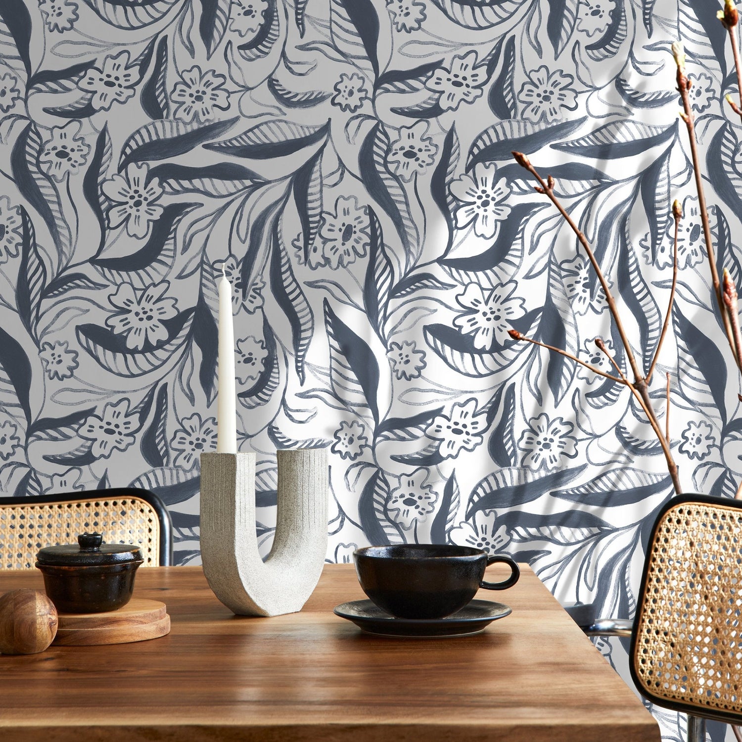 Floral Sketch Art Wallpaper - C947 - WallTrend