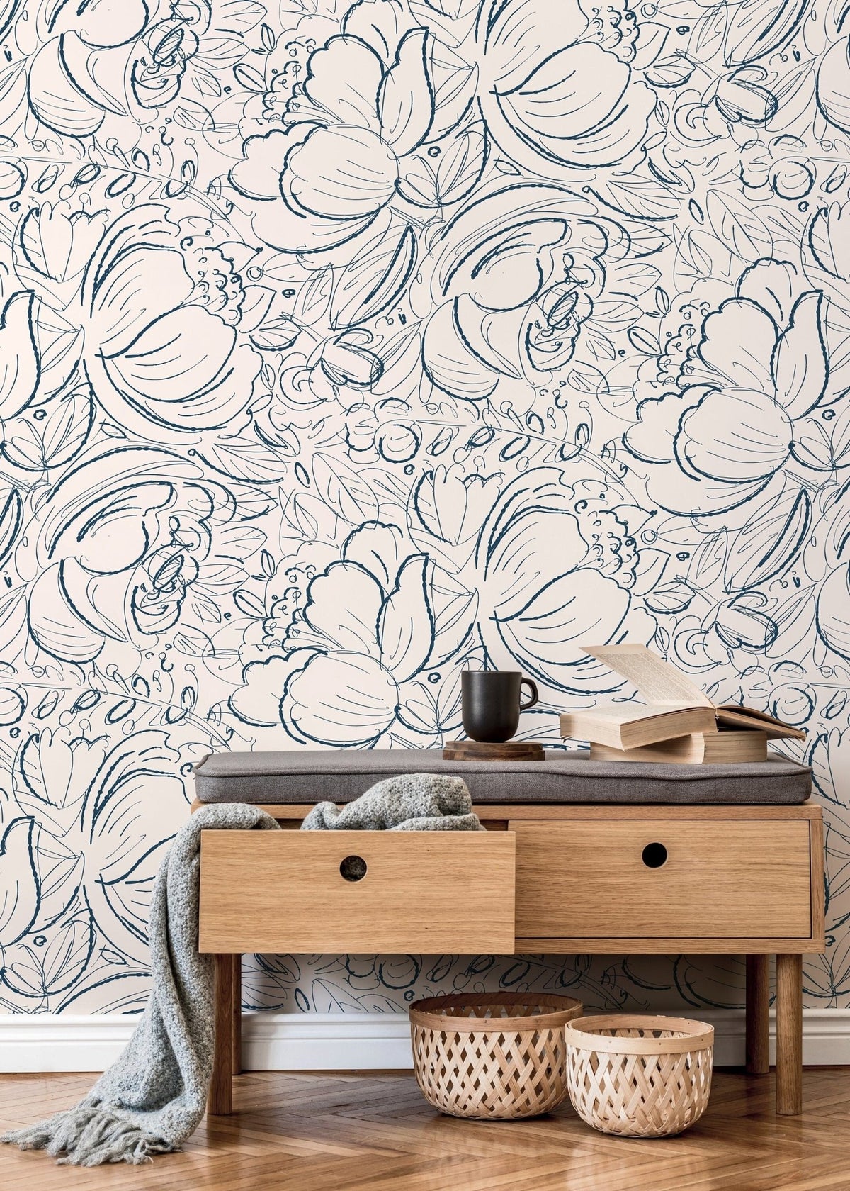 Floral Sketch Elegance Wallpaper - D054 - WallTrend