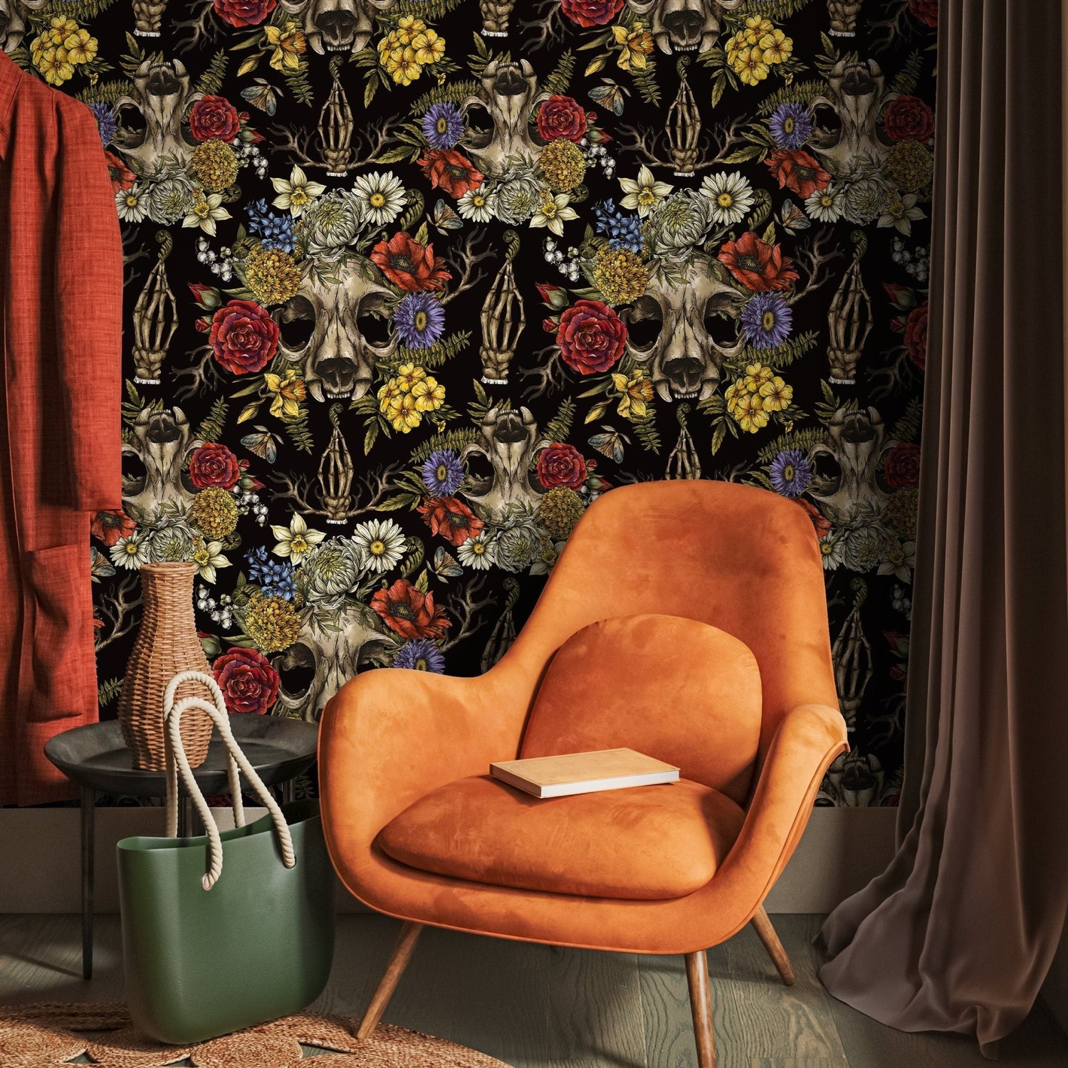 Floral Skull Gothic Wallpaper - D831 - WallTrend