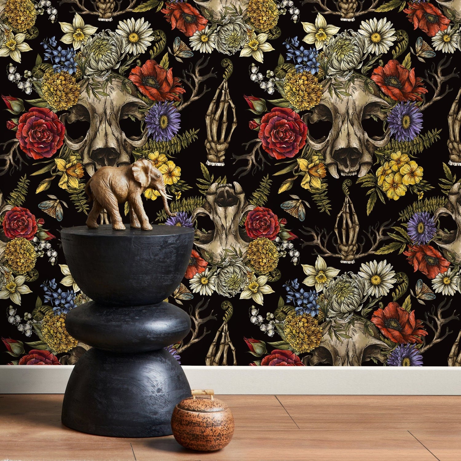 Floral Skull Gothic Wallpaper - D831 - WallTrend
