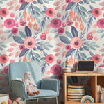 Floral Watercolor Wallpaper Nursery Flowers Wallpaper Peel and Stick Wallpaper Home Decor - A264 - WallTrend