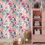 Floral Watercolor Wallpaper Nursery Flowers Wallpaper Peel and Stick Wallpaper Home Decor - A264 - WallTrend