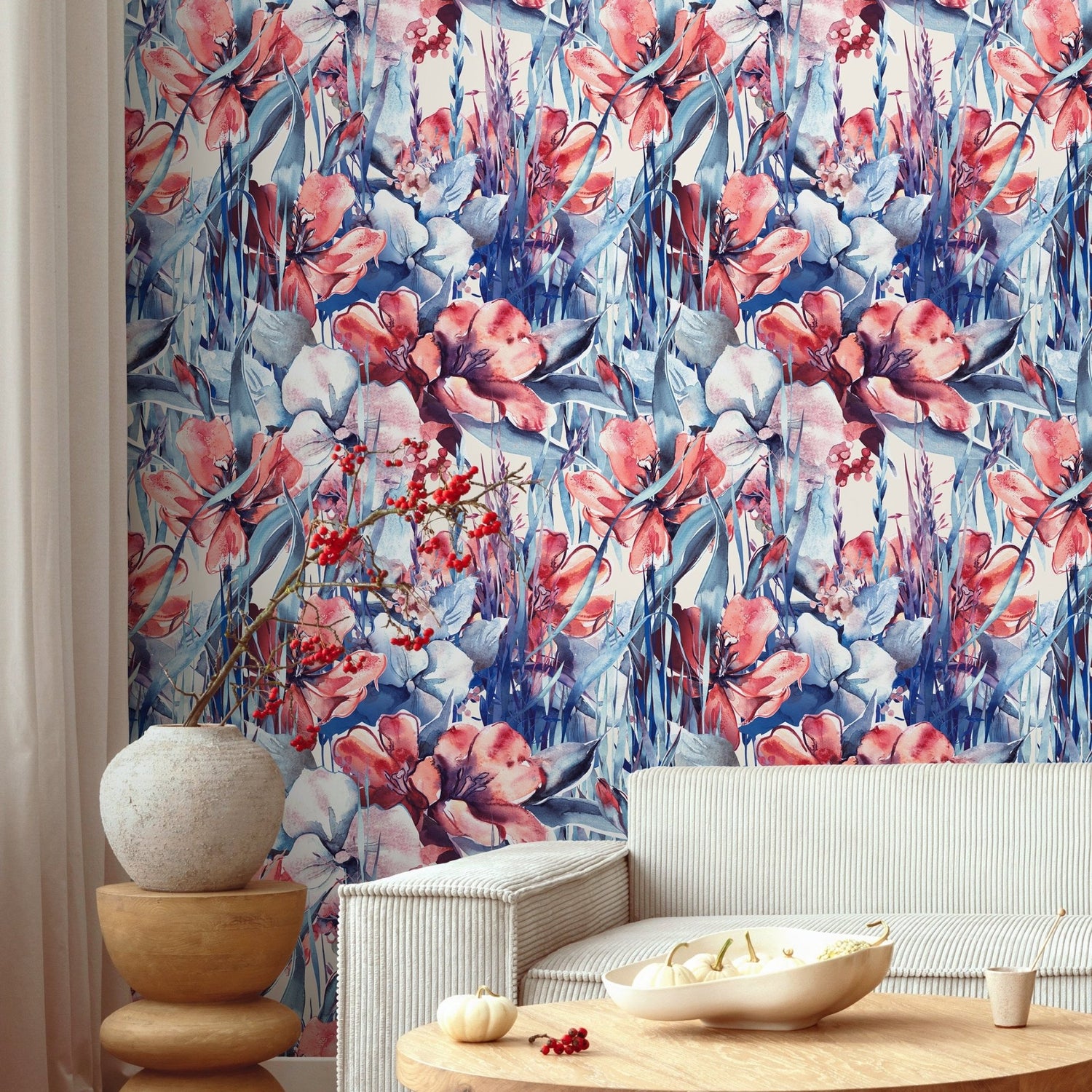 Flower Wallpaper - Removable Wallpaper Peel and Stick Wallpaper Wall Paper Wall Mural - B160 - WallTrend