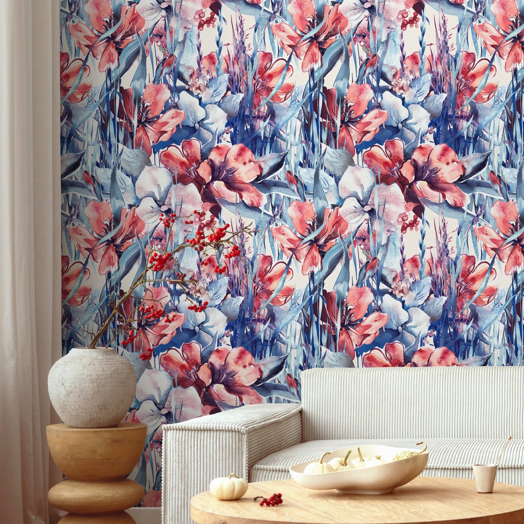 Flower Wallpaper - Removable Wallpaper Peel and Stick Wallpaper Wall Paper Wall Mural - B160 - WallTrend