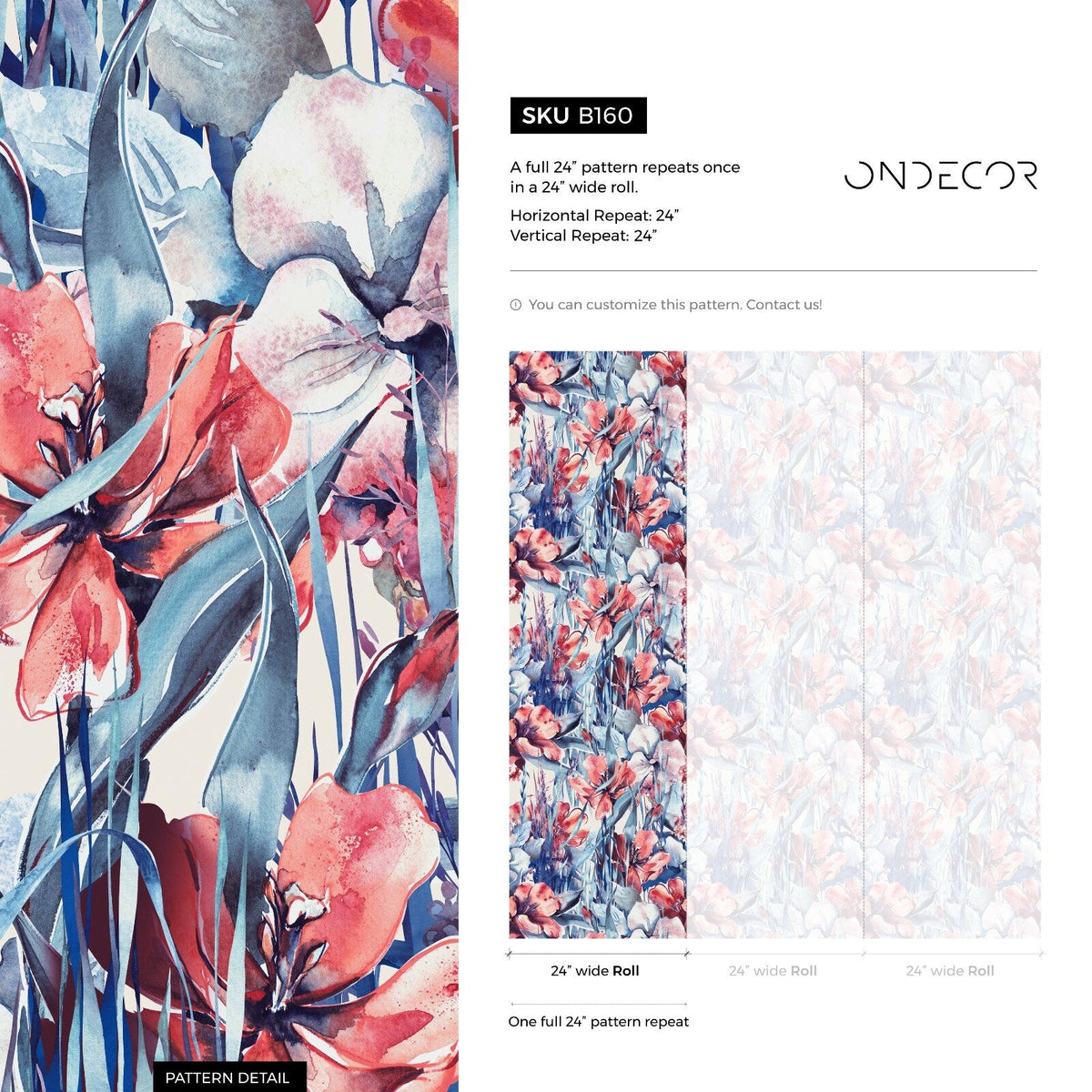 Flower Wallpaper - Removable Wallpaper Peel and Stick Wallpaper Wall Paper Wall Mural - B160 - WallTrend