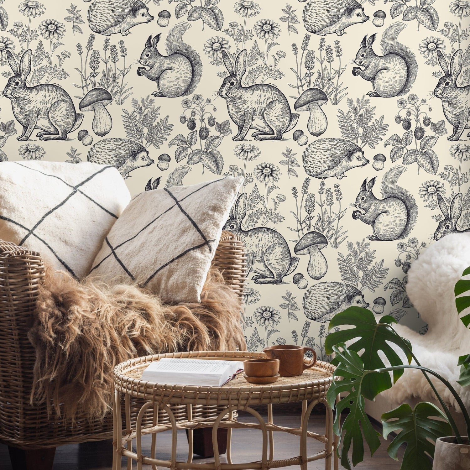 Forest Fauna Illustration Wallpaper - B405 - WallTrend