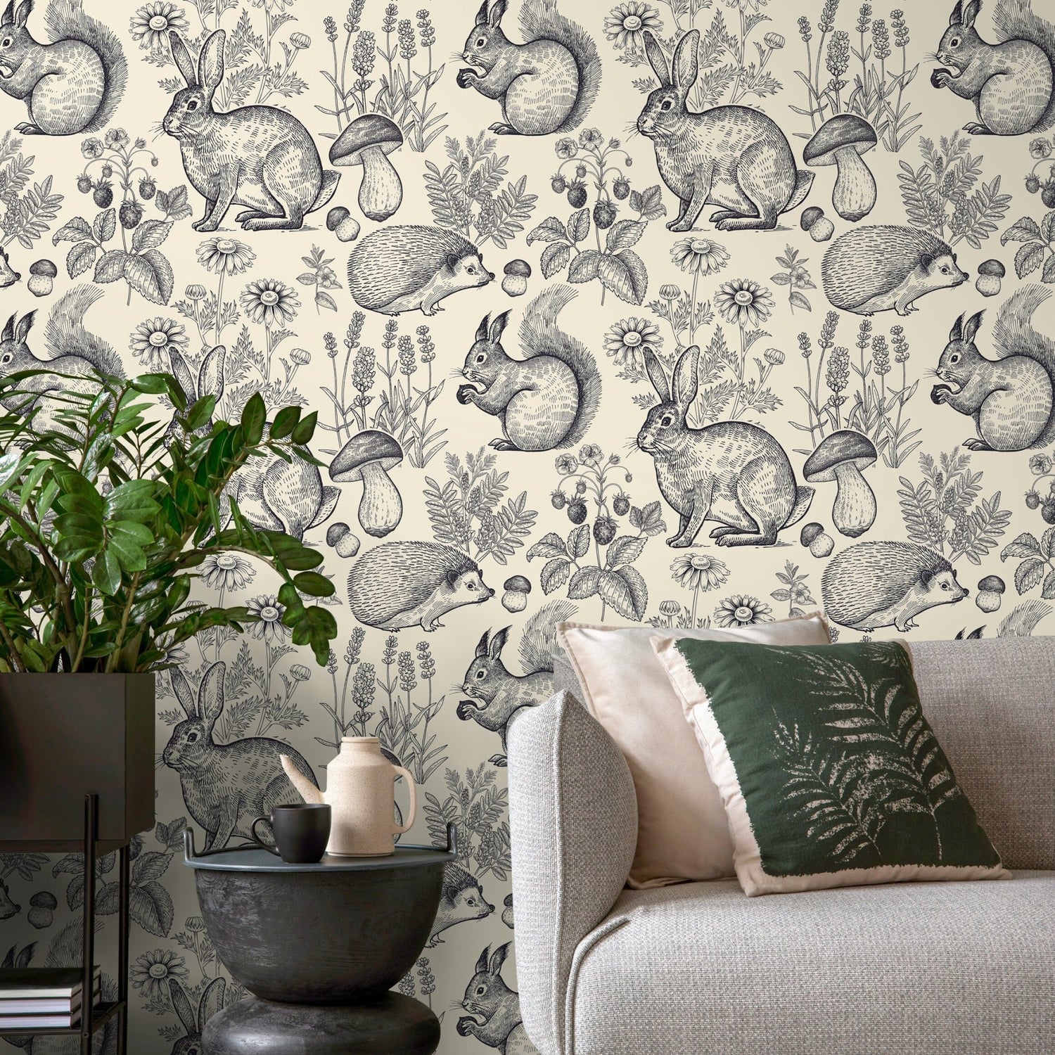 Forest Fauna Illustration Wallpaper - B405 - WallTrend