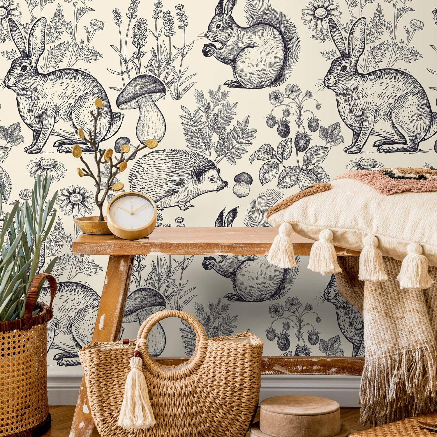 Forest Fauna Illustration Wallpaper - B405 - WallTrend