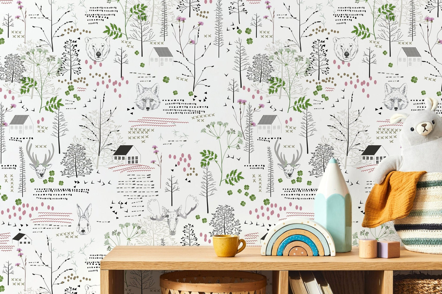 Forest Friends Illustration Wallpaper - B290 - WallTrend