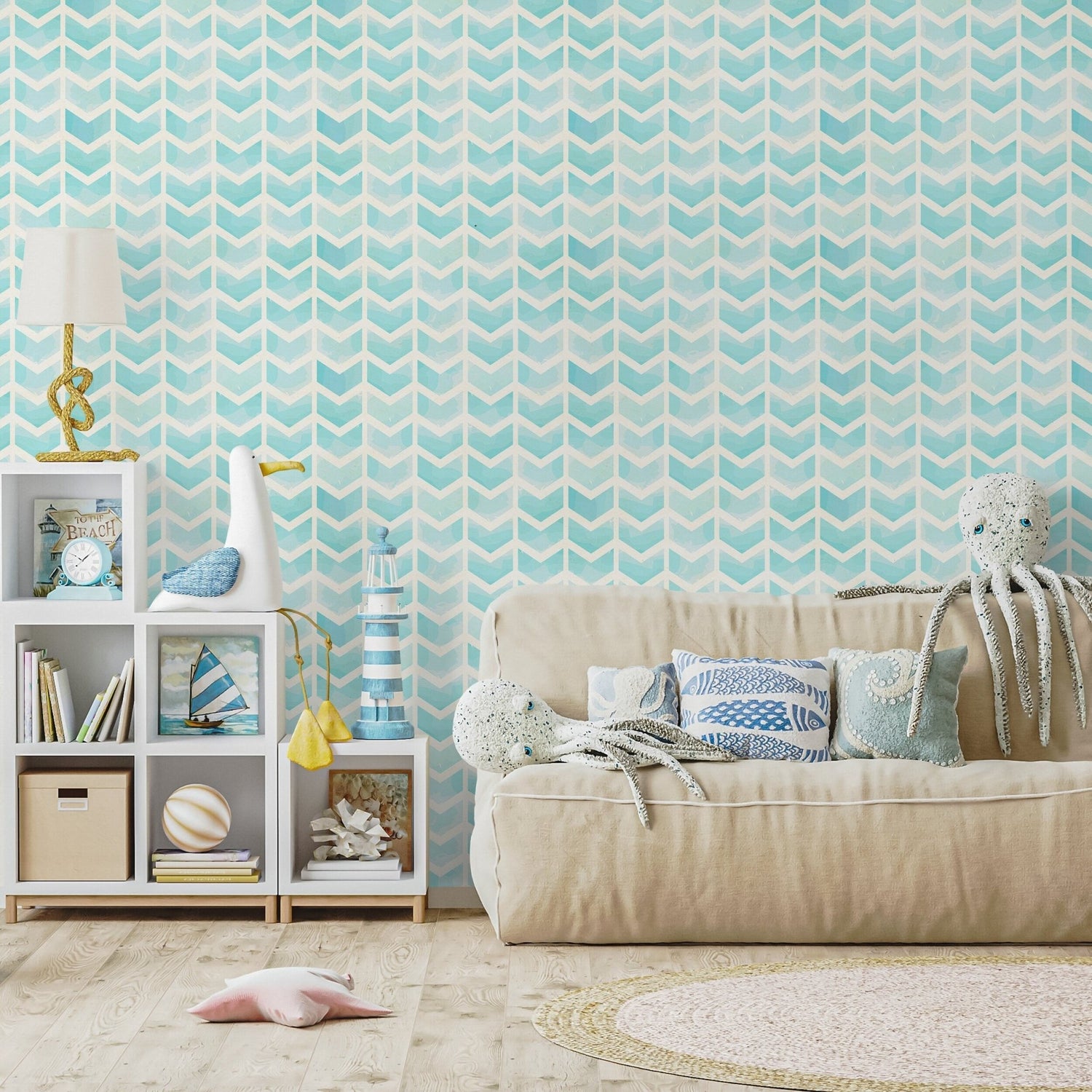 Geometric Aqua Waves Wallpaper - A297 - WallTrend