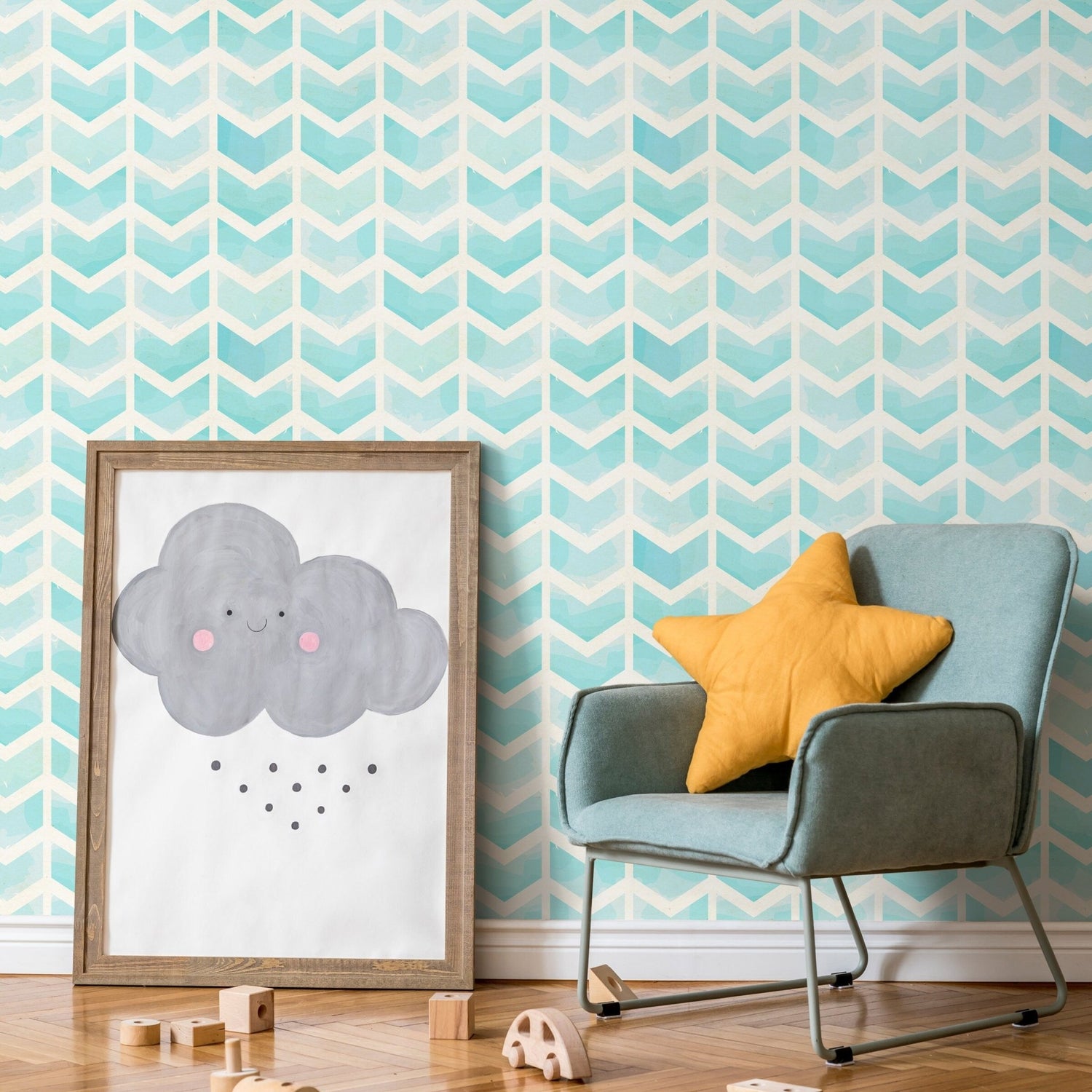 Geometric Aqua Waves Wallpaper - A297 - WallTrend