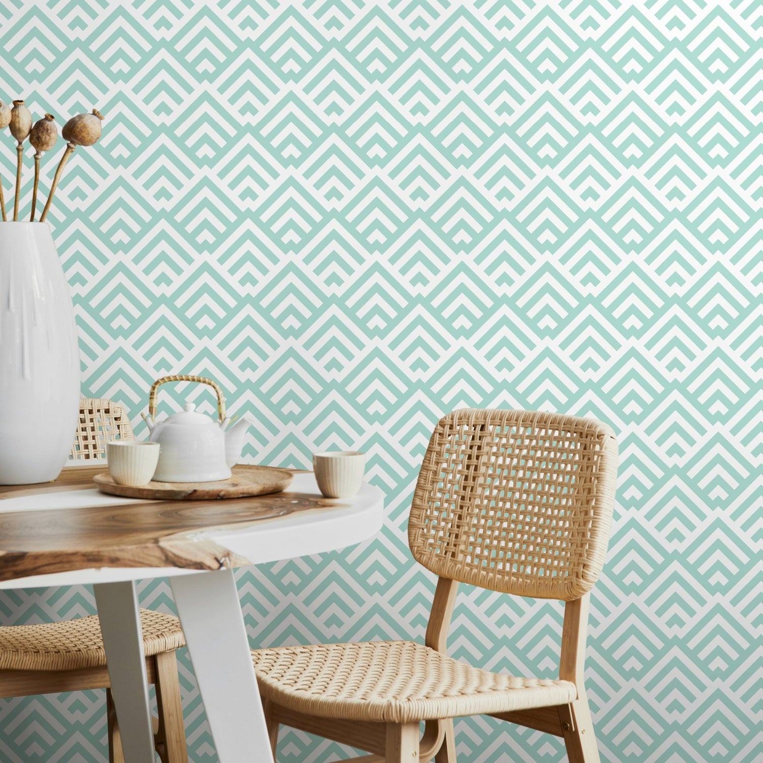 Geometric Aquamarine Maze Wallpaper - A108 - WallTrend