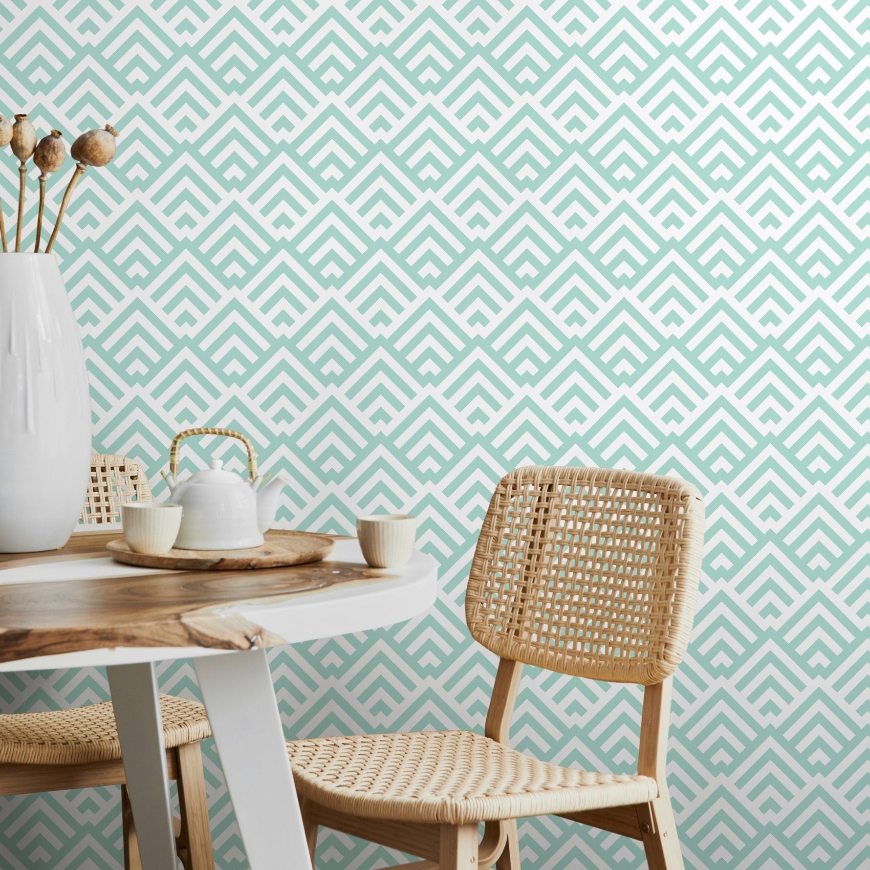 Geometric Aquamarine Maze Wallpaper - A108 - WallTrend