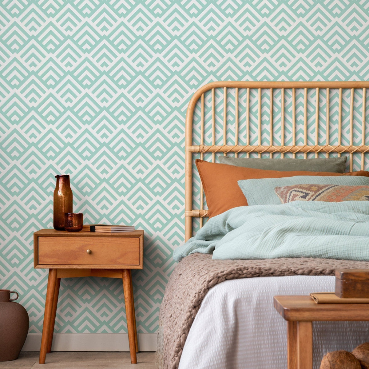 Geometric Aquamarine Maze Wallpaper - A108 - WallTrend