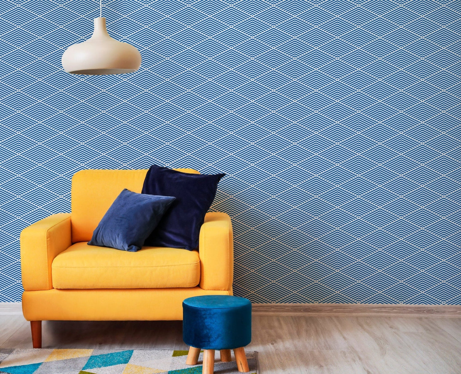 Geometric Blue Lines Wallpaper - B796 - WallTrend