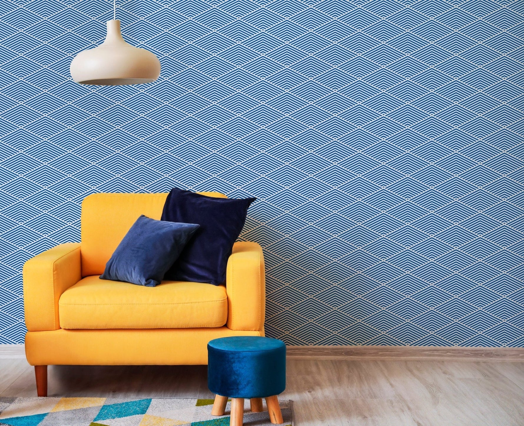 Geometric Blue Lines Wallpaper - B796 - WallTrend