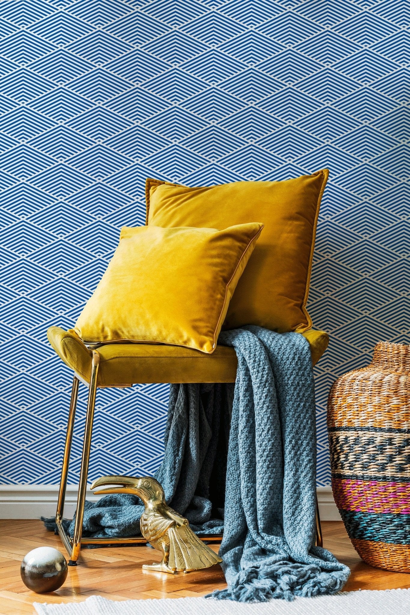Geometric Blue Lines Wallpaper - B796 - WallTrend