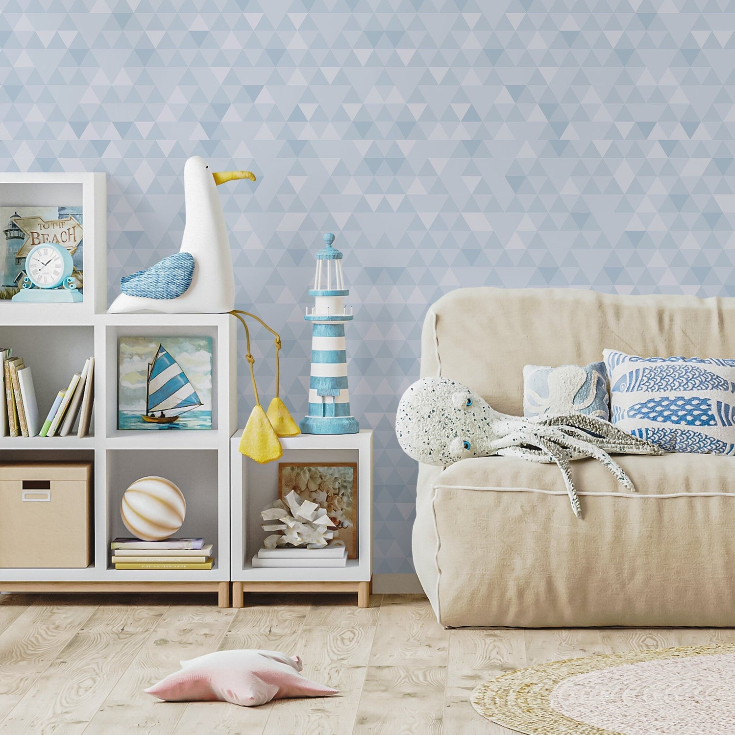 Geometric Blue Triangles Wallpaper - A010 - WallTrend