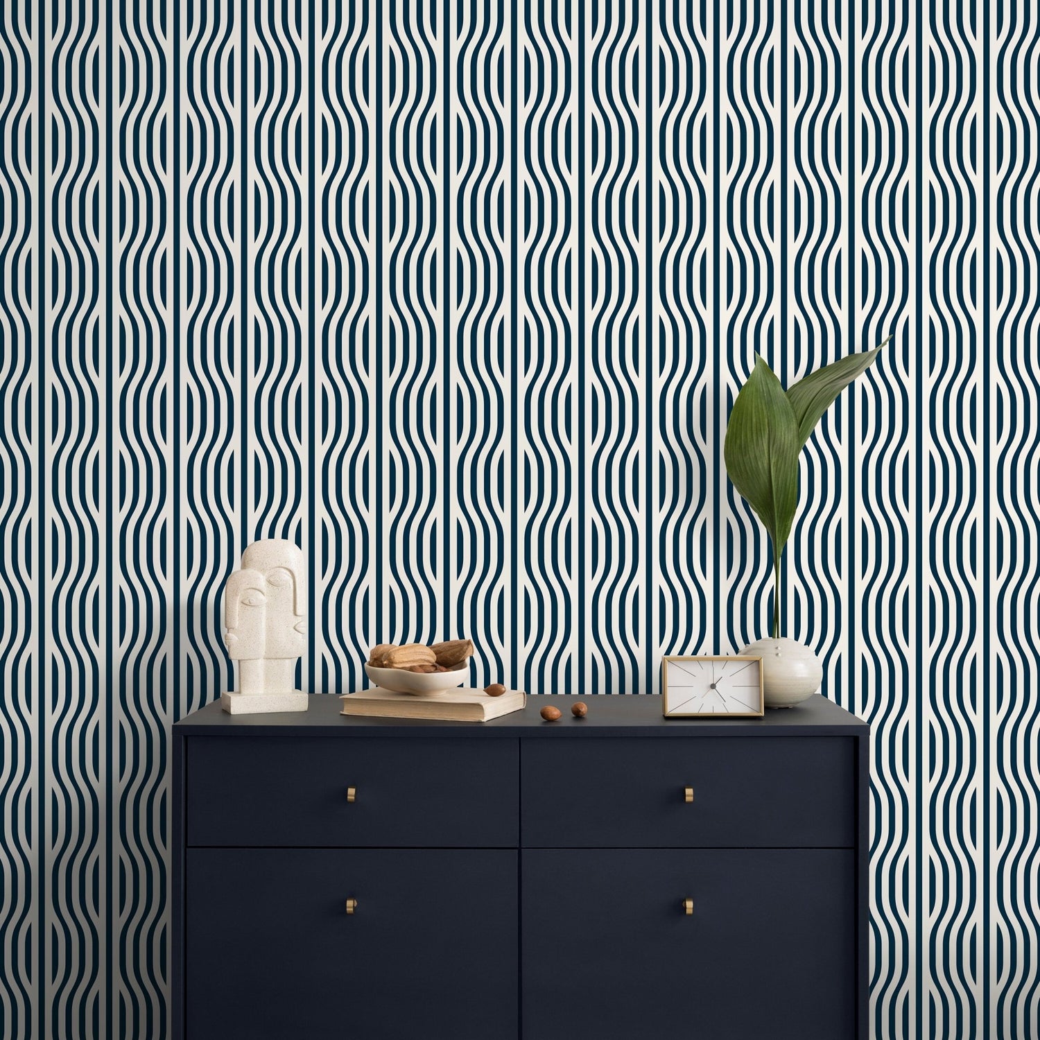 Geometric Blue Waves Wallpaper - C286 - WallTrend