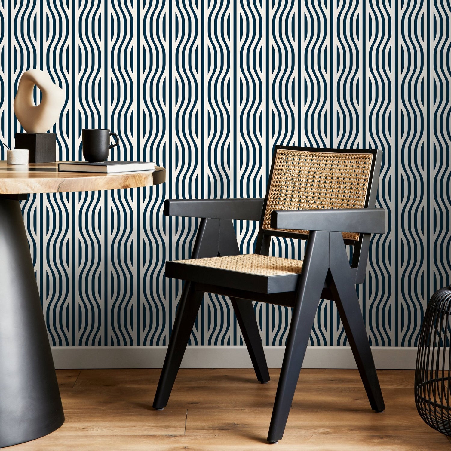 Geometric Blue Waves Wallpaper - C286 - WallTrend