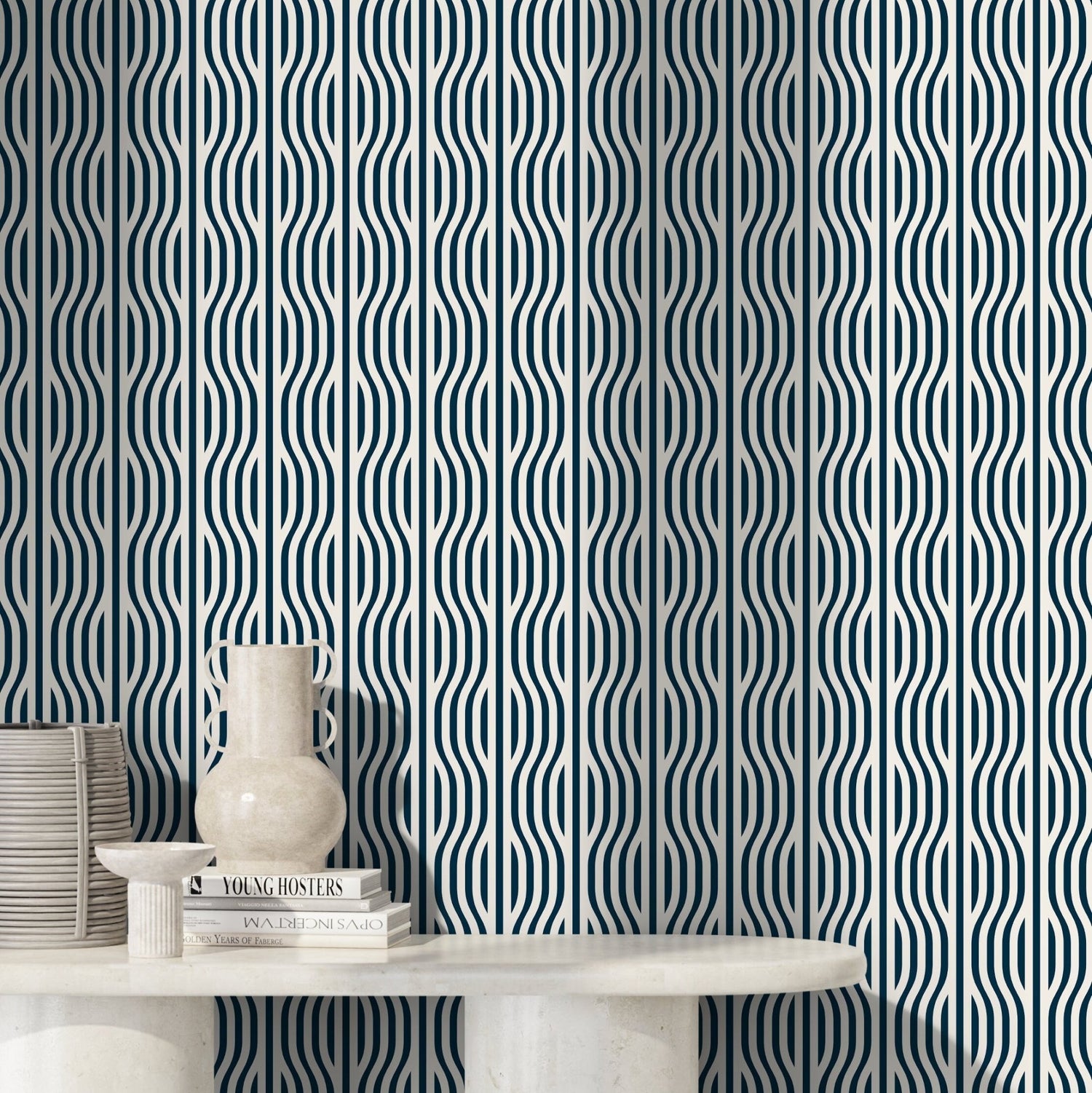 Geometric Blue Waves Wallpaper - C286 - WallTrend