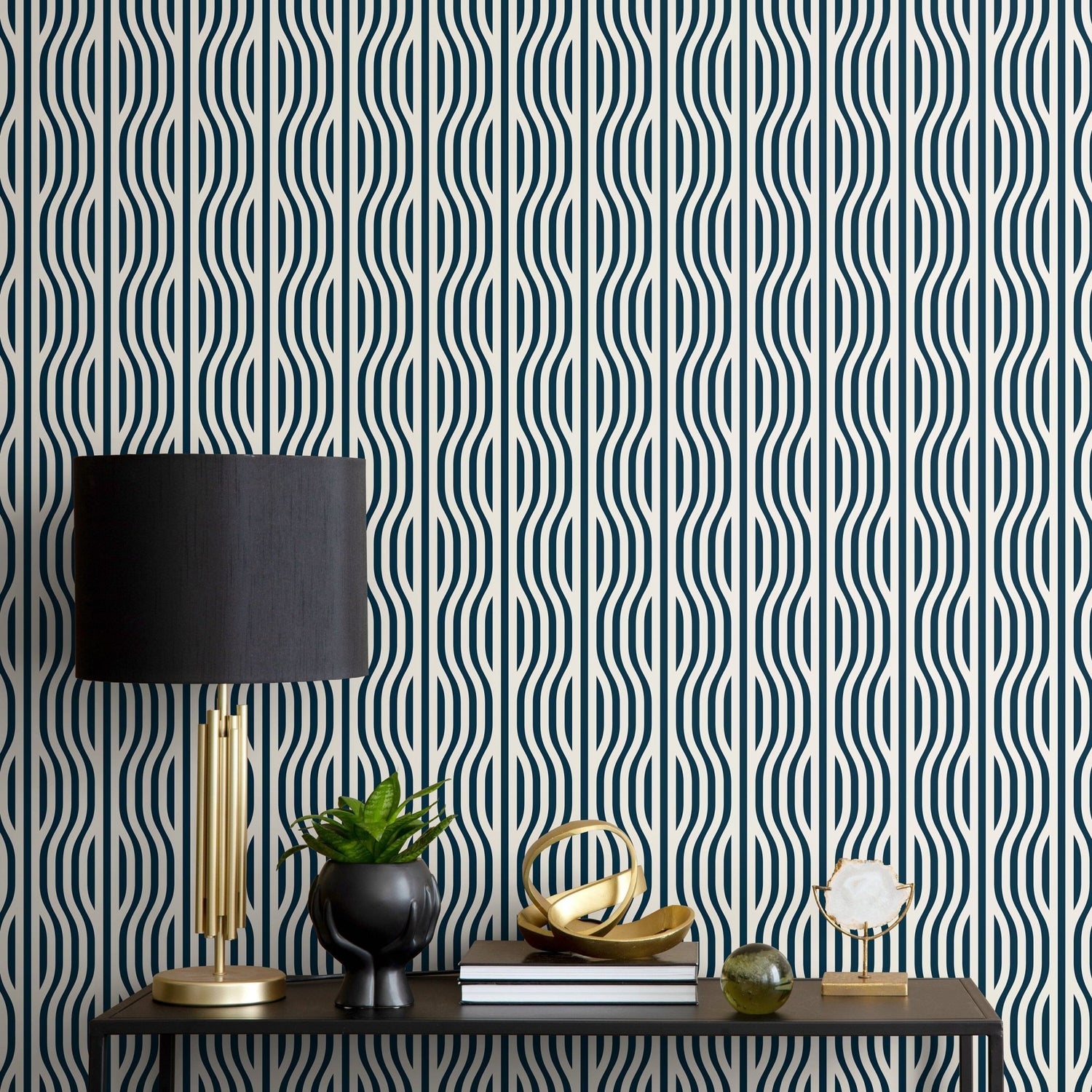 Geometric Blue Waves Wallpaper - C286 - WallTrend