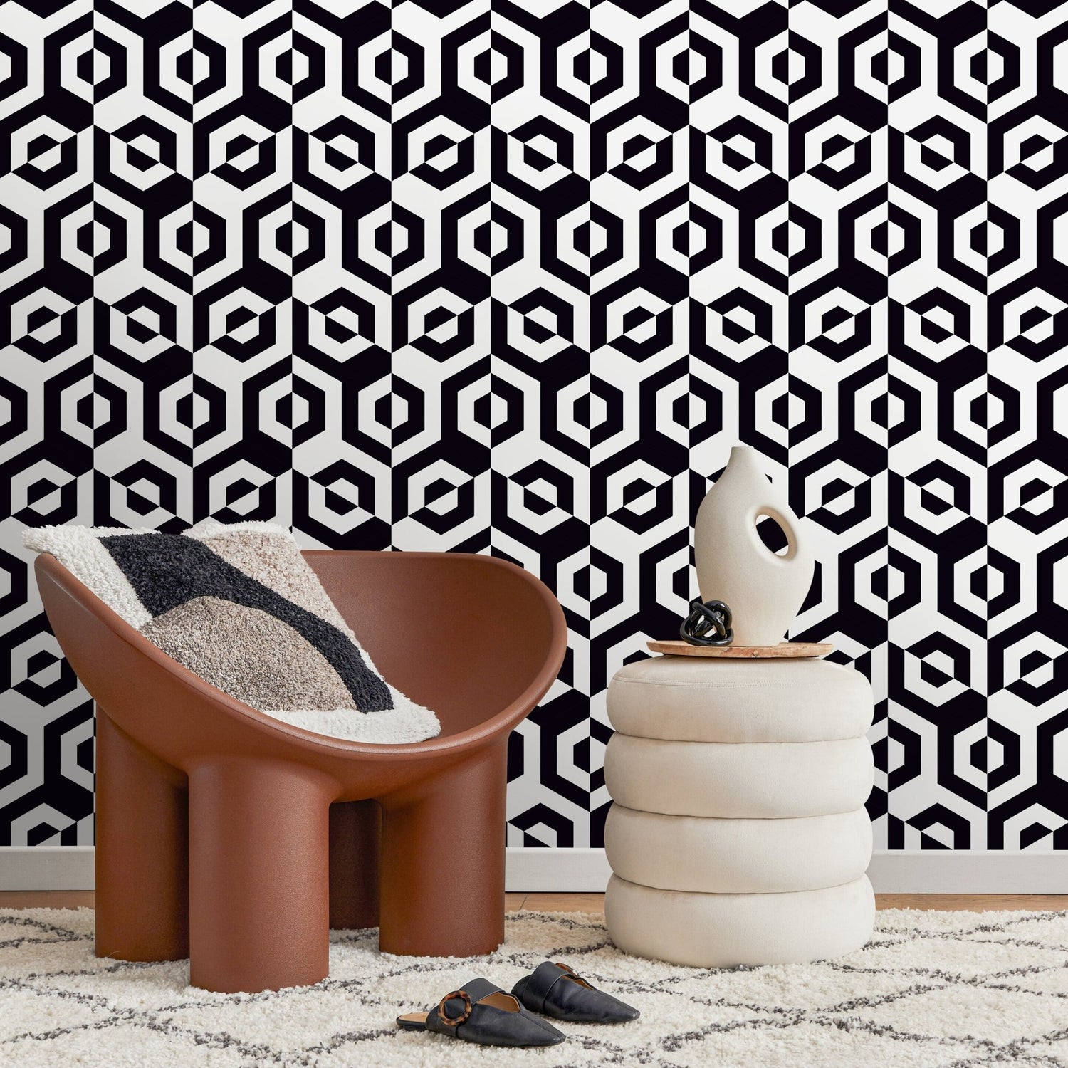 Geometric Contrast Illusion Wallpaper - A899 - WallTrend