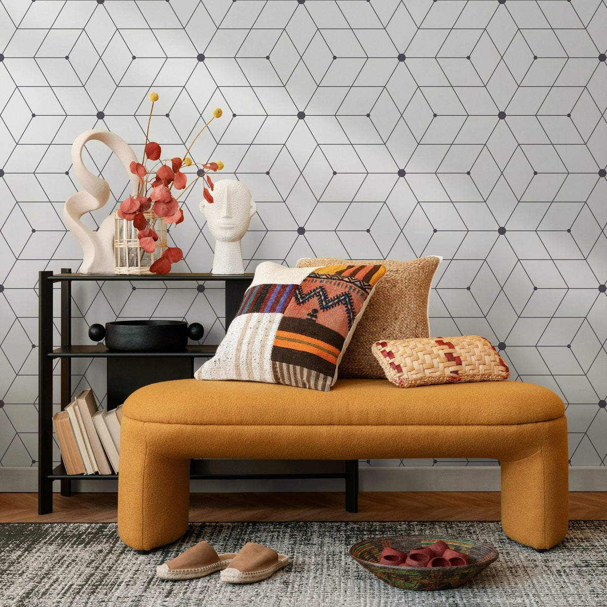 Geometric Diamond Grid Wallpaper - A022 - WallTrend