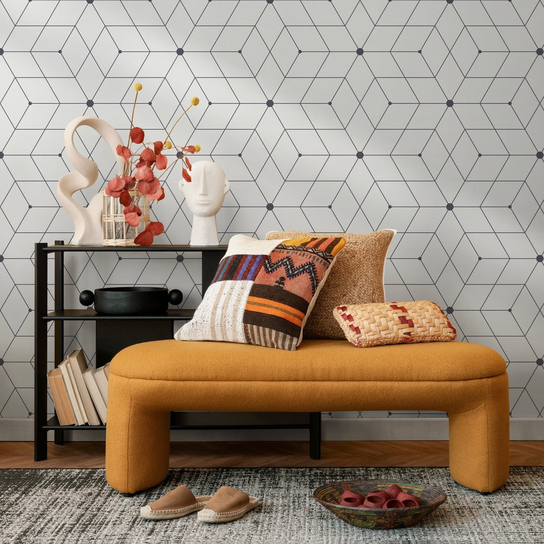 Geometric Diamond Grid Wallpaper - A022 - WallTrend