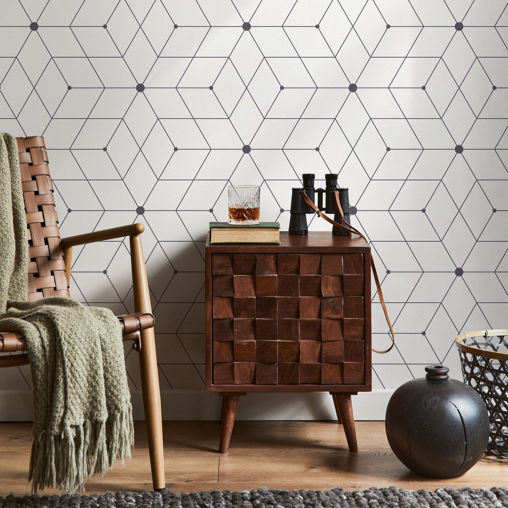 Geometric Diamond Grid Wallpaper - A022 - WallTrend