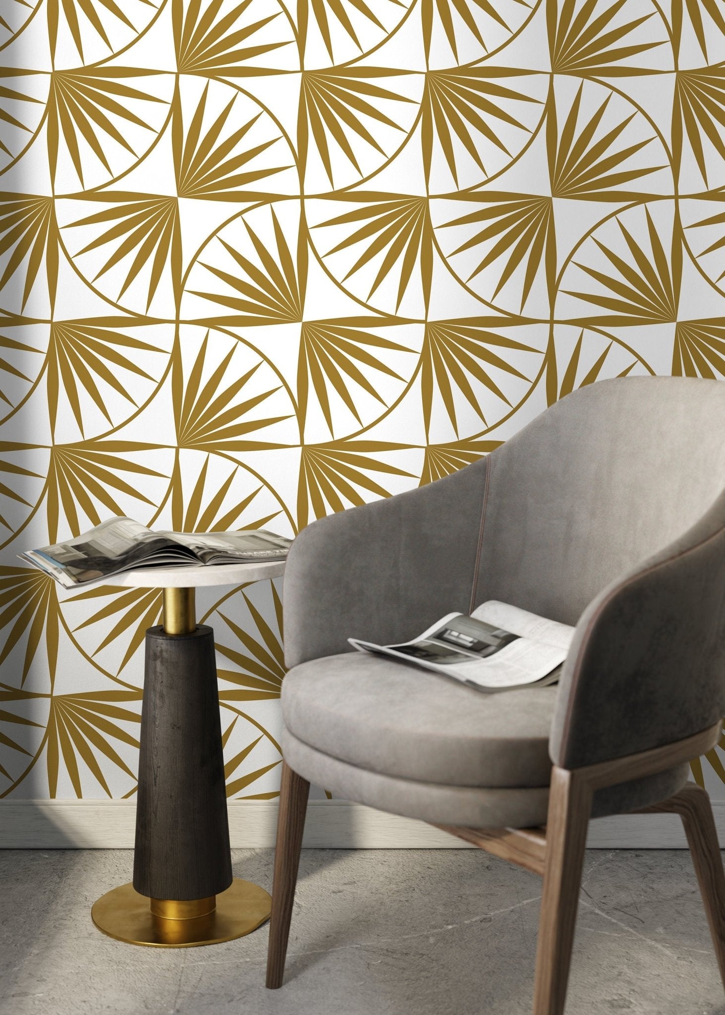 Geometric Fan Foliage Wallpaper - B942 - WallTrend