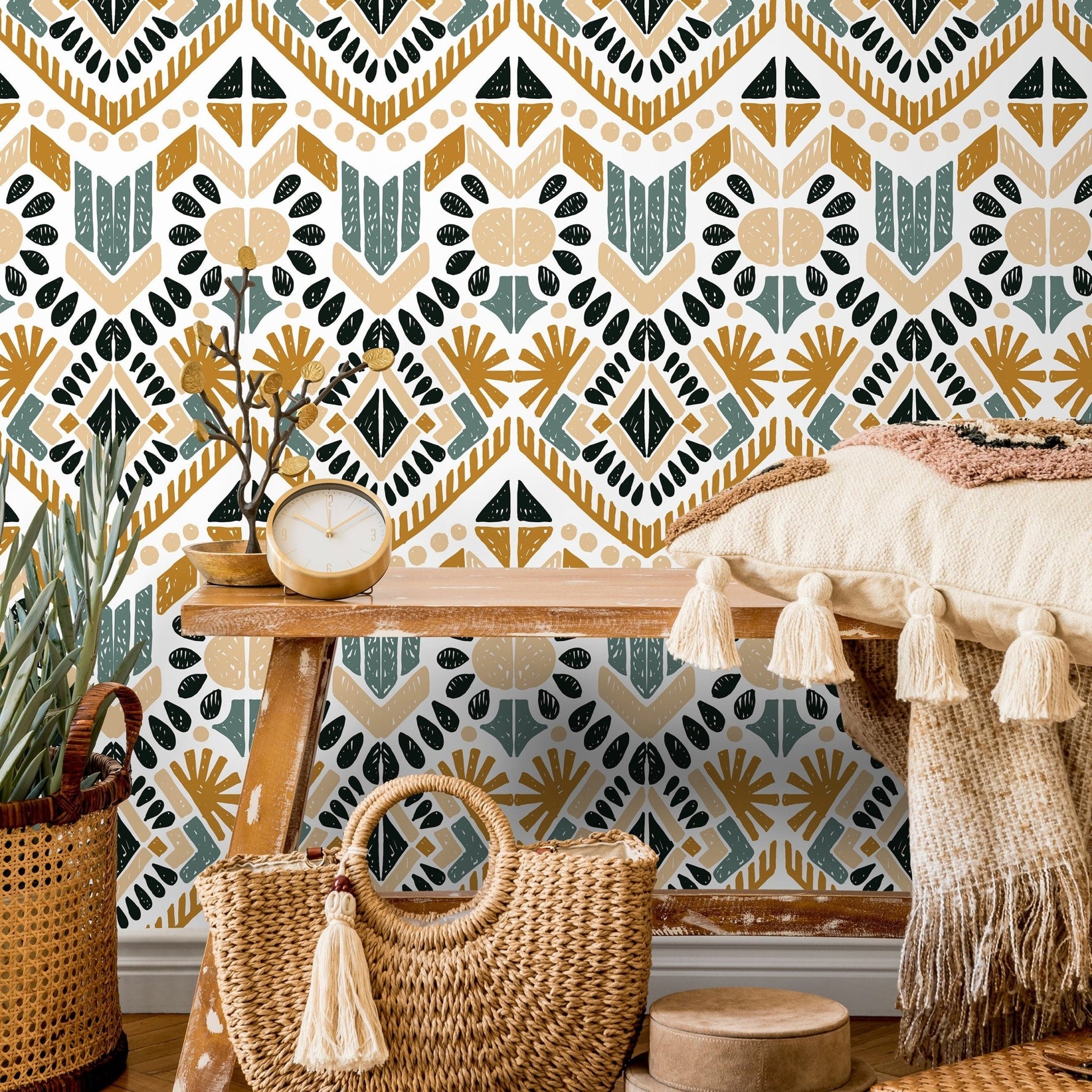 Geometric Floral Fusion Wallpaper - C585 - WallTrend