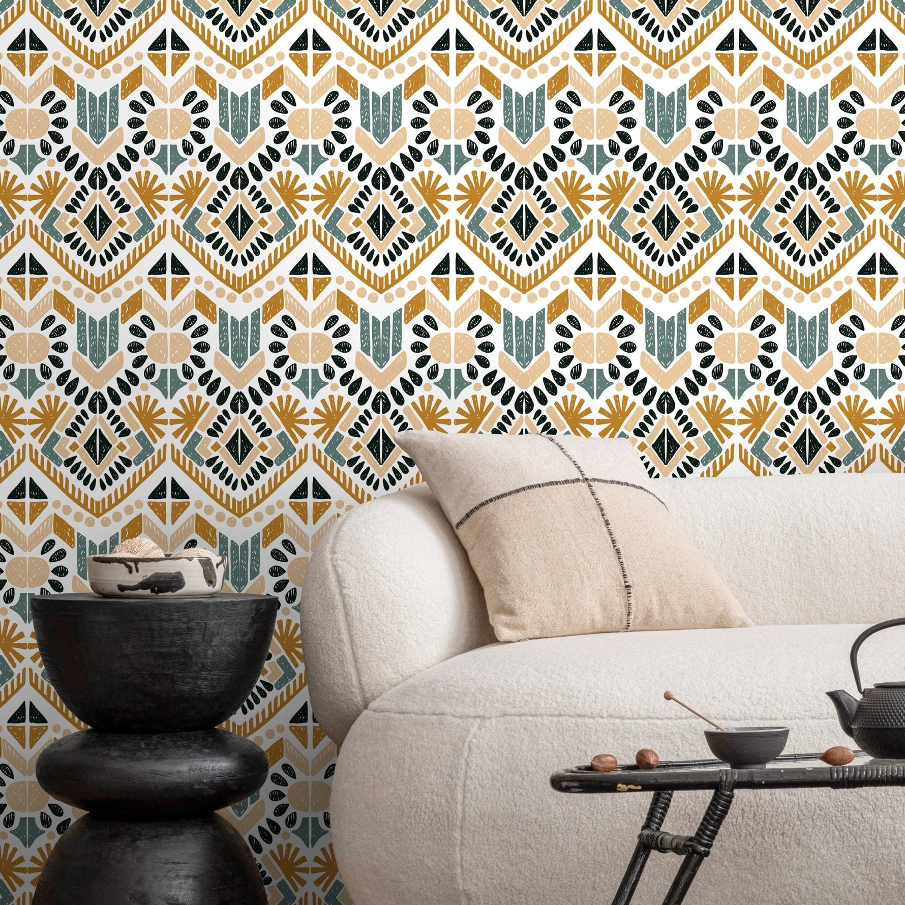 Geometric Floral Fusion Wallpaper - C585 - WallTrend