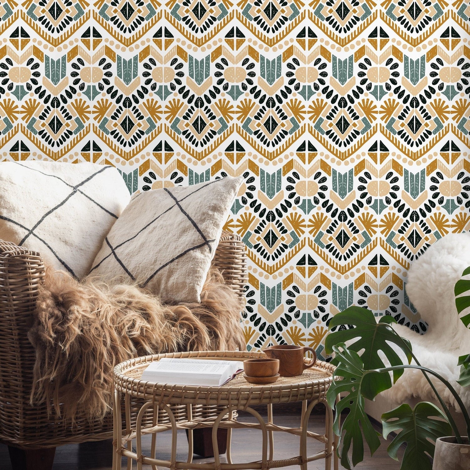 Geometric Floral Fusion Wallpaper - C585 - WallTrend