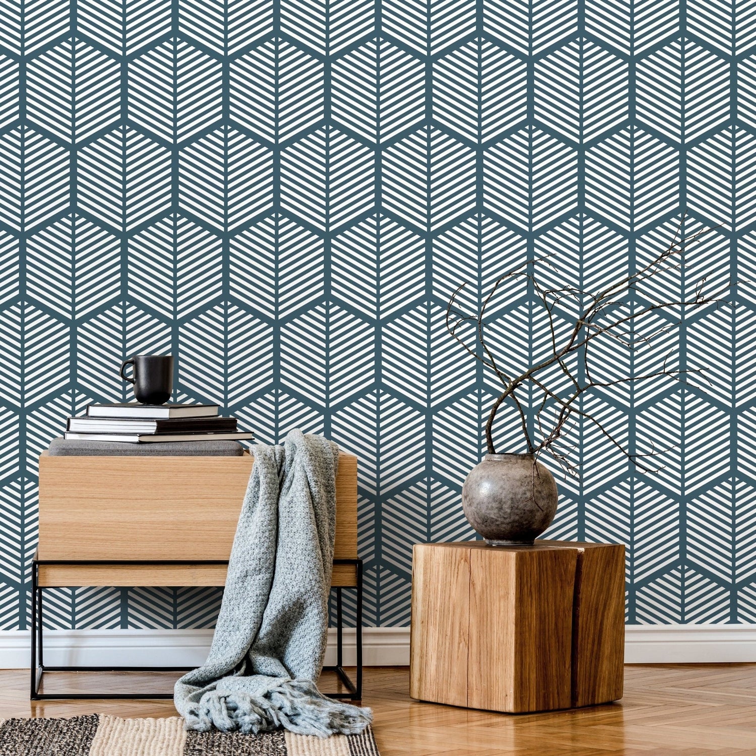 Geometric Leaf Pattern Wallpaper - A616 - WallTrend