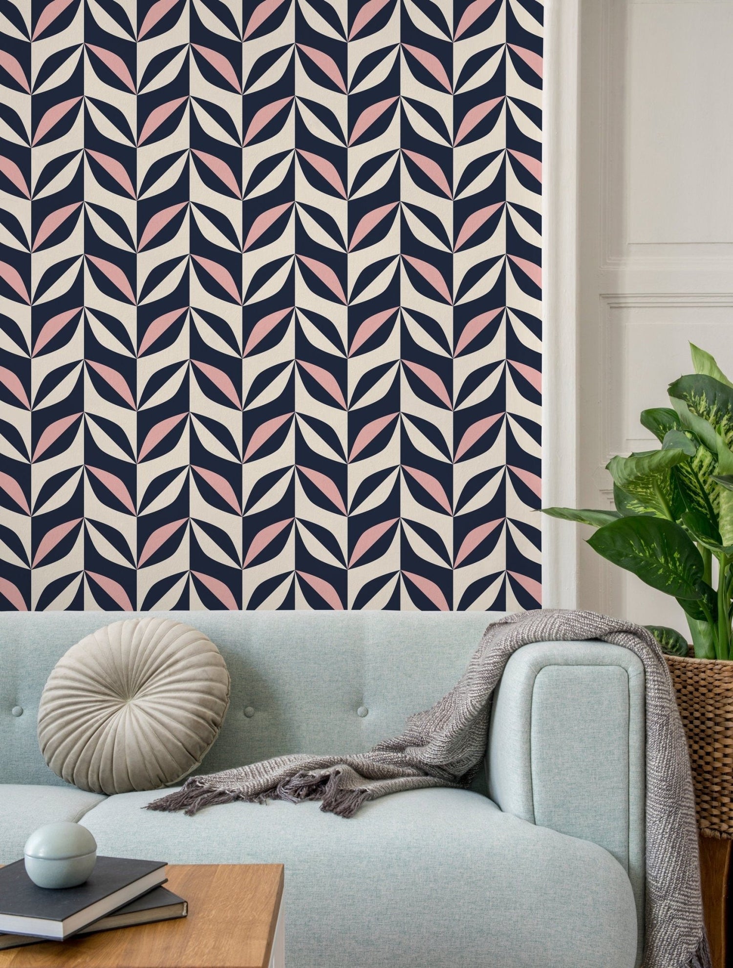 Geometric Leaf Pattern Wallpaper - B439 - WallTrend