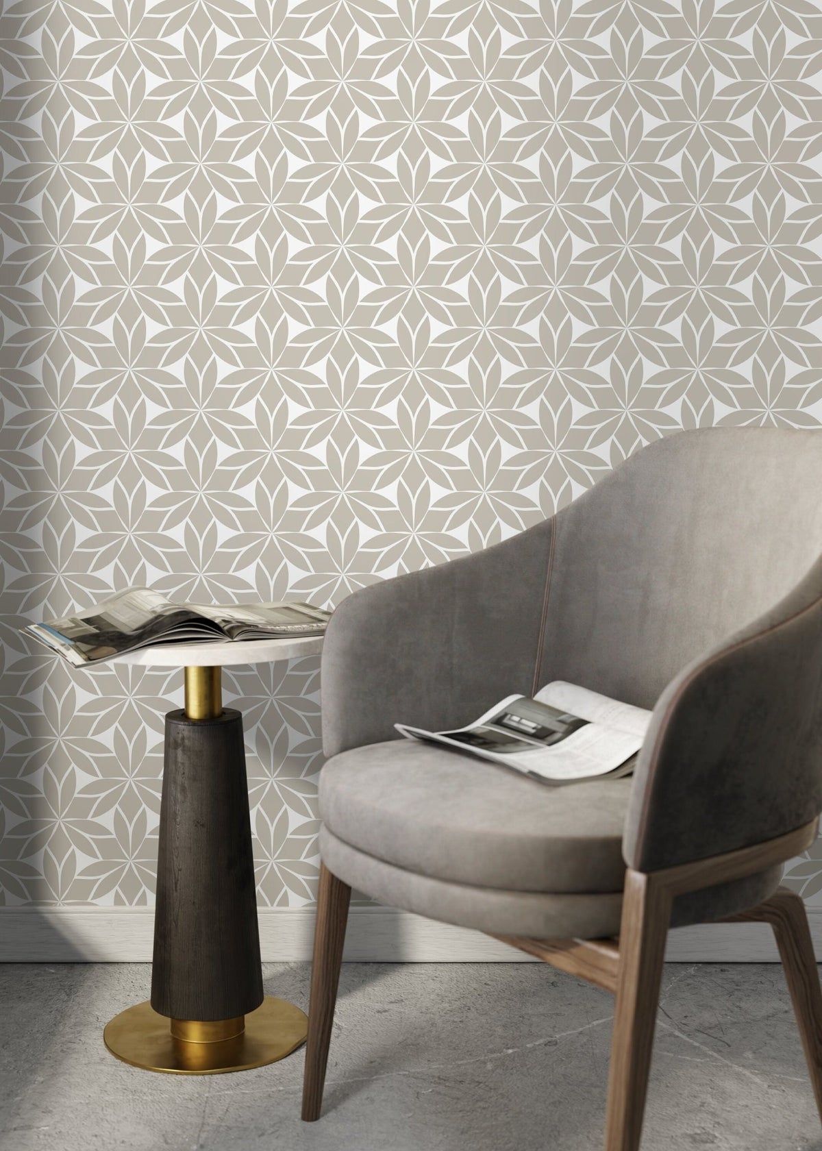 Geometric Leaf Pattern Wallpaper - D174 - WallTrend