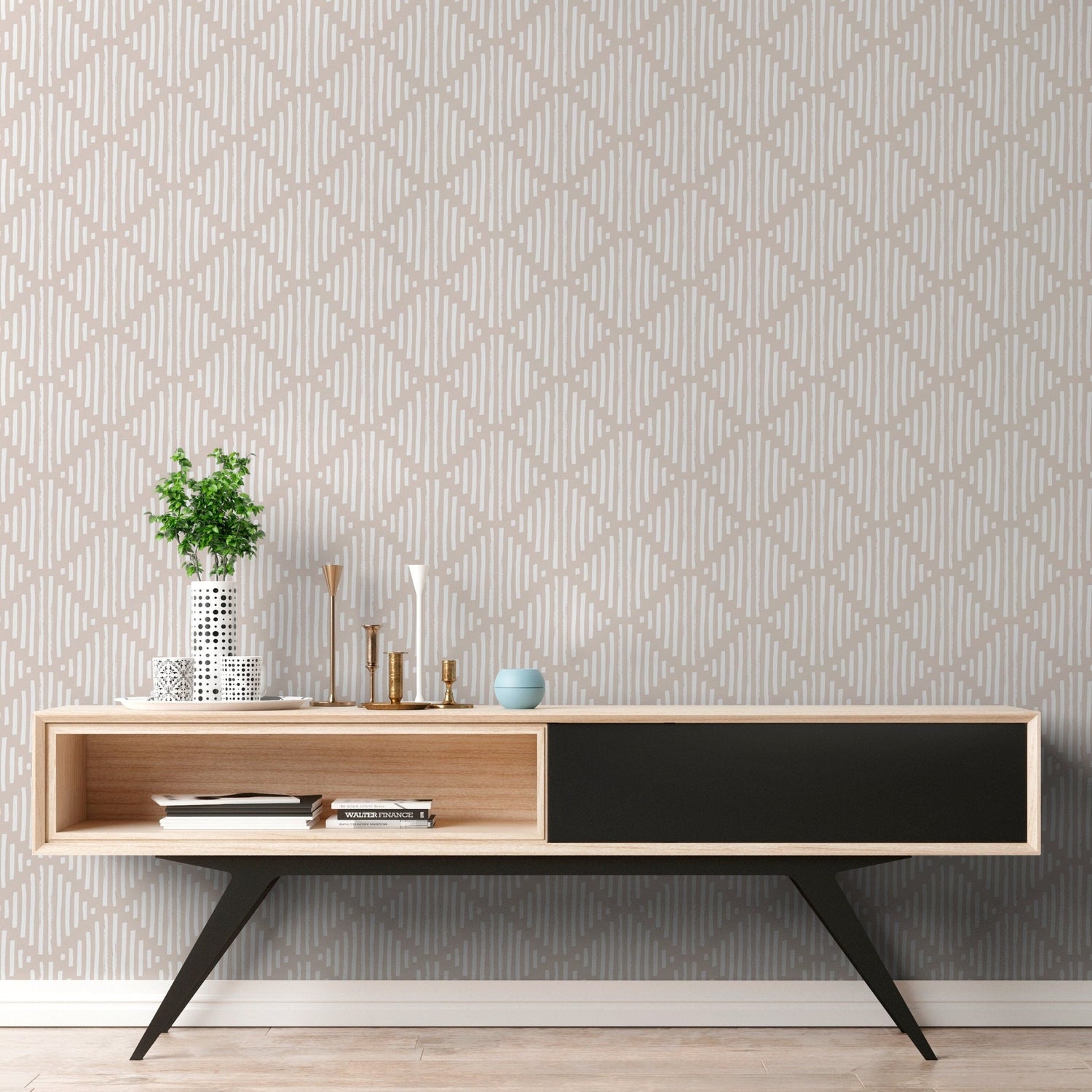Geometric Lines Cream Wallpaper - B946 - WallTrend