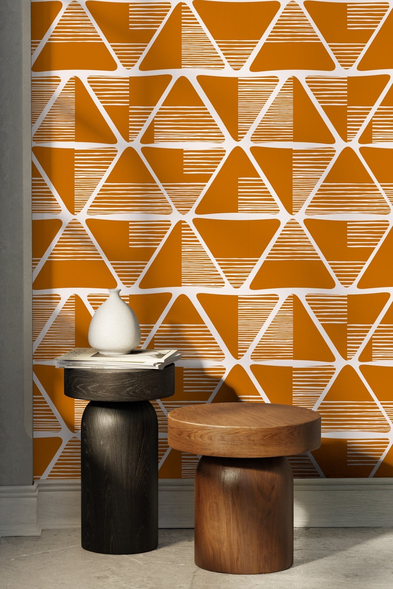 Geometric Lines Orange Wallpaper - C466 - WallTrend