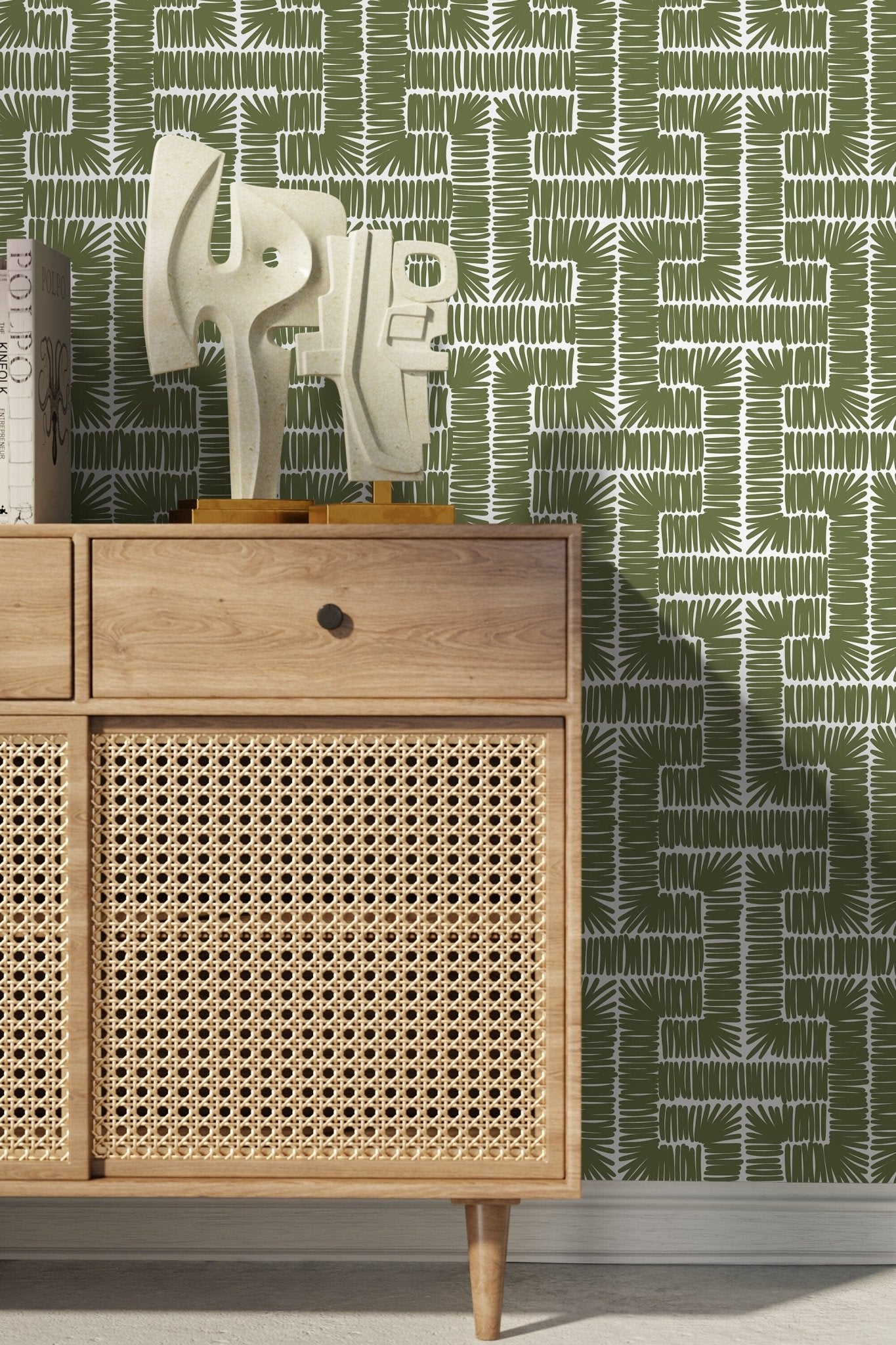 Geometric Olive Branch Wallpaper - D047 - WallTrend