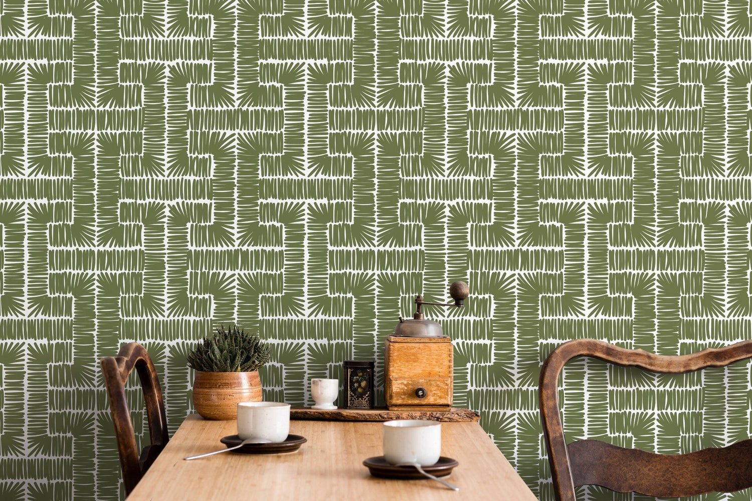 Geometric Olive Branch Wallpaper - D047 - WallTrend