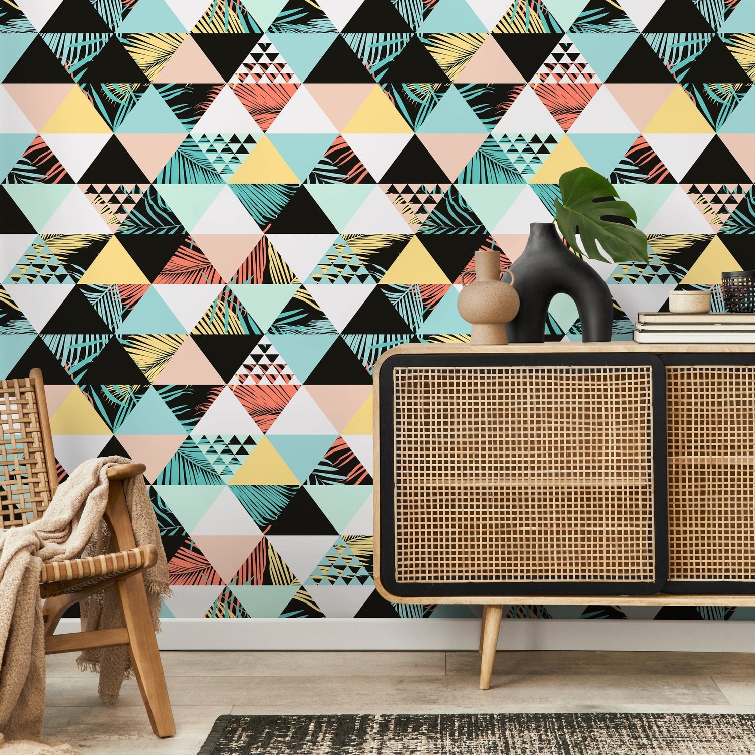 Geometric Triangles Wallpaper Modern Abstract Wallpaper Peel and Stick and Traditional Wallpaper - A599 - WallTrend