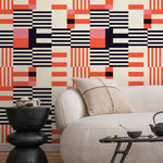 Geometric Wallpaper Modern Black and Orange Wallpaper Peel and Stick and Traditional Wallpaper - D848 - WallTrend