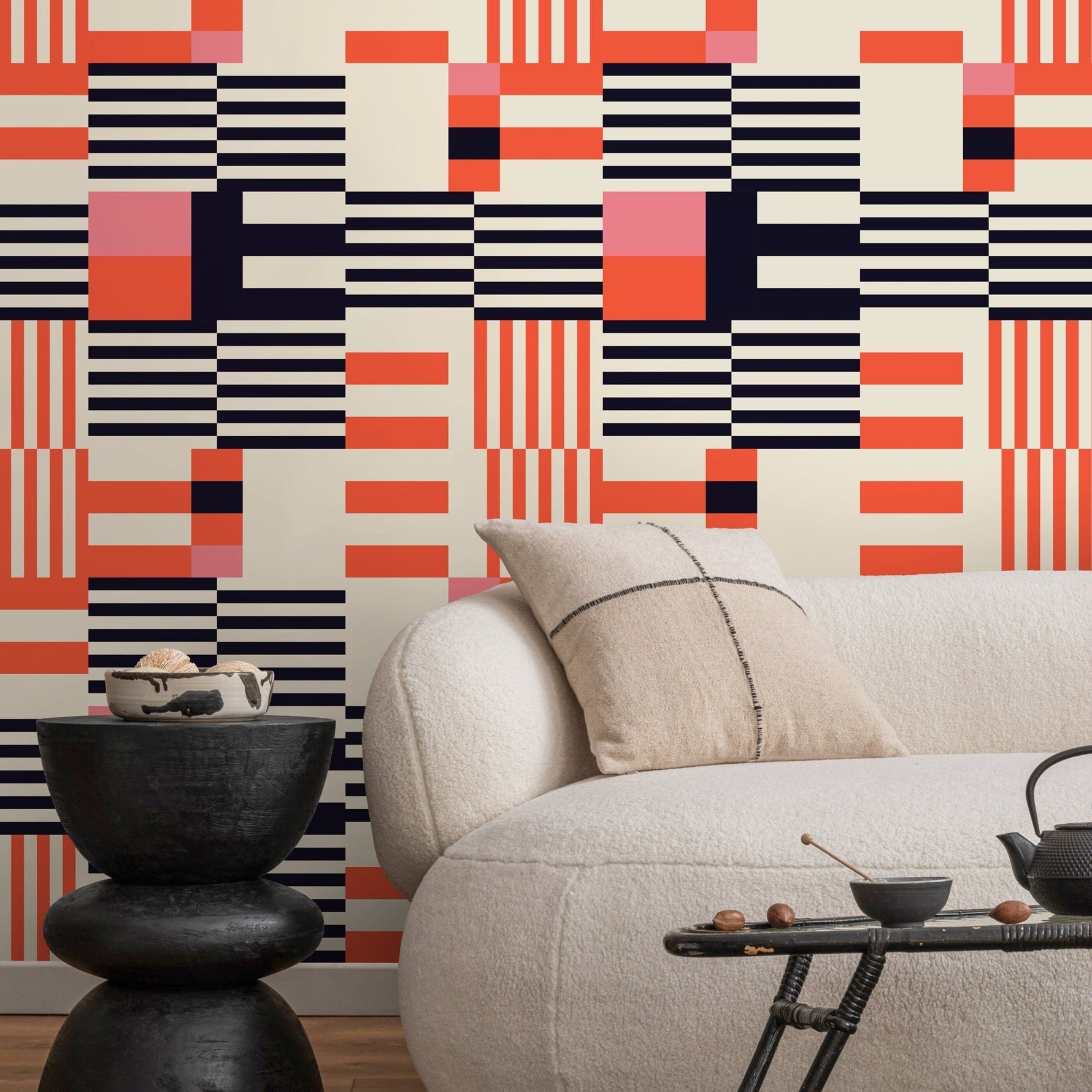 Geometric Wallpaper Modern Black and Orange Wallpaper Peel and Stick and Traditional Wallpaper - D848 - WallTrend