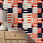 Geometric Wallpaper Modern Black and Orange Wallpaper Peel and Stick and Traditional Wallpaper - D848 - WallTrend