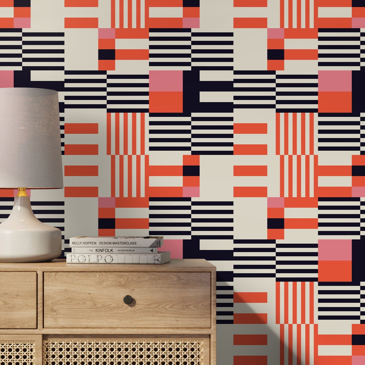 Geometric Wallpaper Modern Black and Orange Wallpaper Peel and Stick and Traditional Wallpaper - D848 - WallTrend