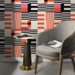 Geometric Wallpaper Modern Black and Orange Wallpaper Peel and Stick and Traditional Wallpaper - D848 - WallTrend