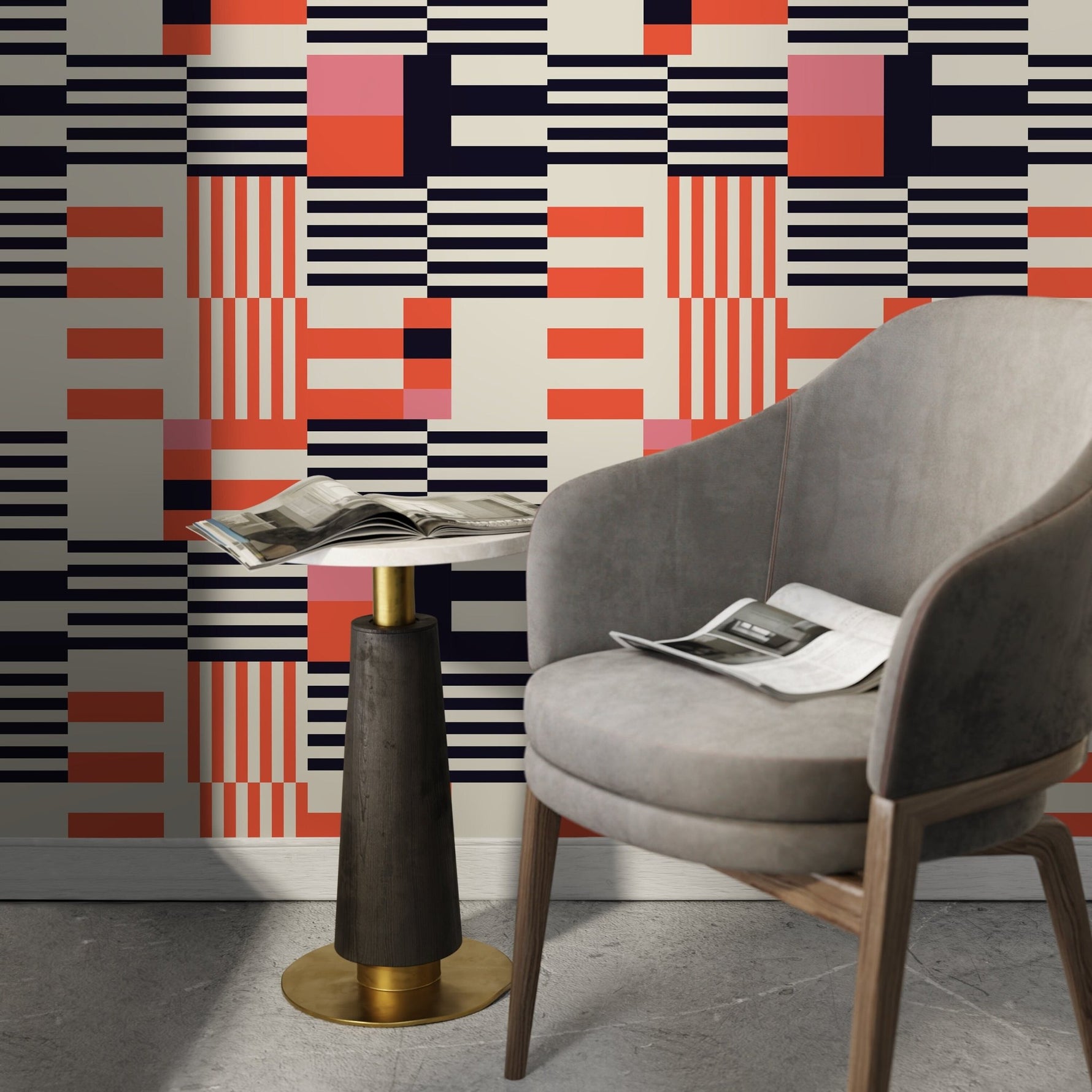 Geometric Wallpaper Modern Black and Orange Wallpaper Peel and Stick and Traditional Wallpaper - D848 - WallTrend