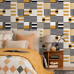 Geometric Wallpaper Modern Black and Yellow Wallpaper Peel and Stick and Traditional Wallpaper - D847 - WallTrend
