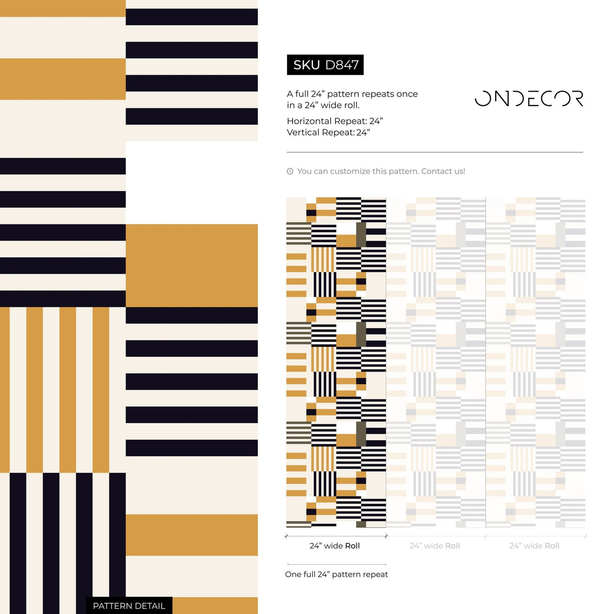 Geometric Wallpaper Modern Black and Yellow Wallpaper Peel and Stick and Traditional Wallpaper - D847 - WallTrend